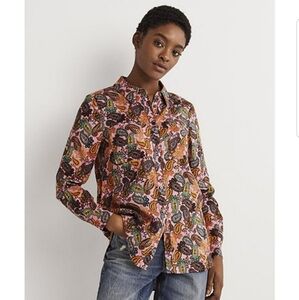 Boden Shirt  Long Sleeve Multicolor 100% Linen Size 14 L